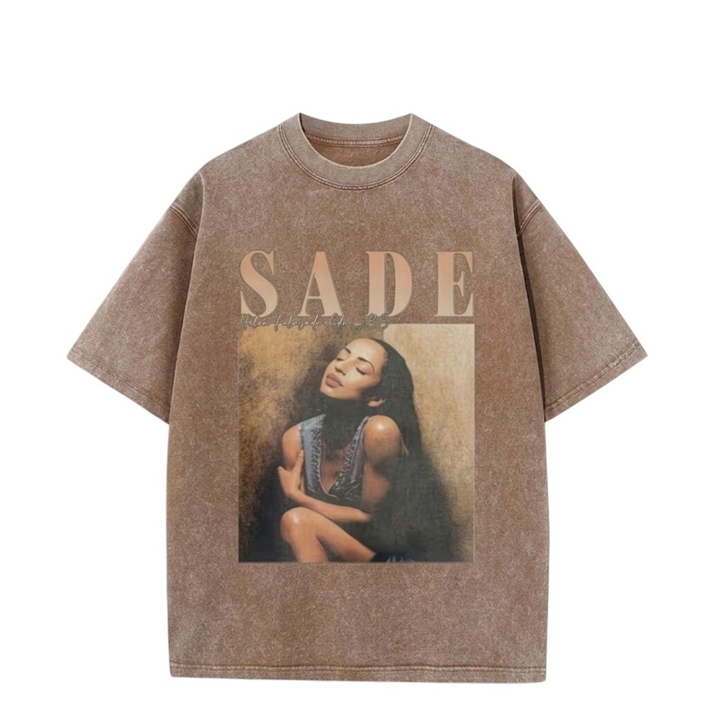 Sade Vintage Graphic T-Shirt Brown Stone Wash 100% Cotton Unisex Retro Tee